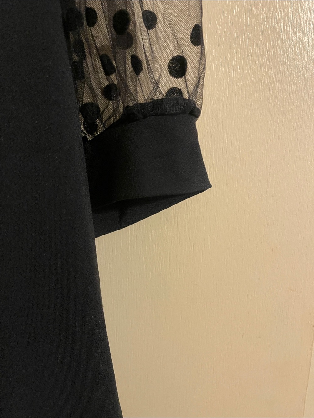Sheer Polka Dot Puff Sleeve Black Tee - Picture 3 of 4